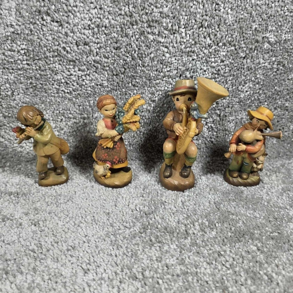 ANRI‎ Wood Figurine Set 4pc Ferrandiz Musicians Italy Hand Carved Vintage 4in